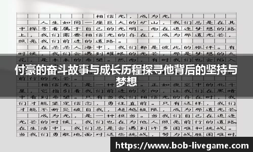 付豪的奋斗故事与成长历程探寻他背后的坚持与梦想